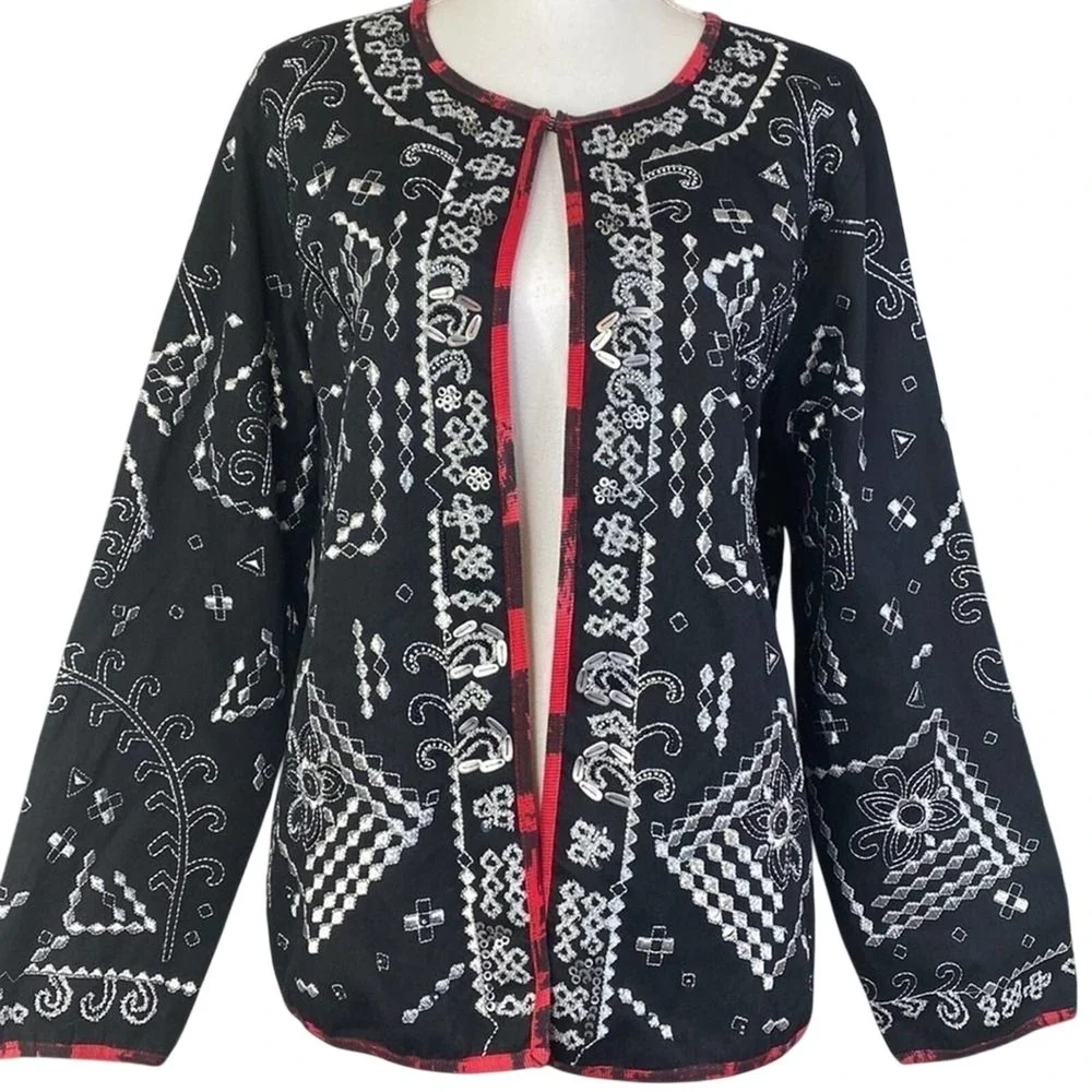 Indie Boho Artsy Cardigan Folk Grunge Lightweight Jacket LARGE Open Front